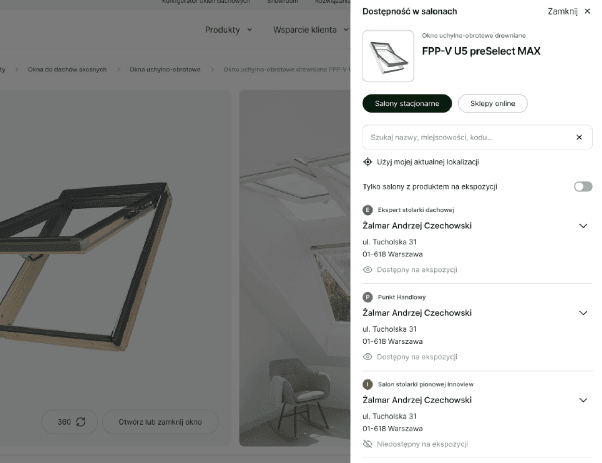 Contextual store panel with availability status on the product card
